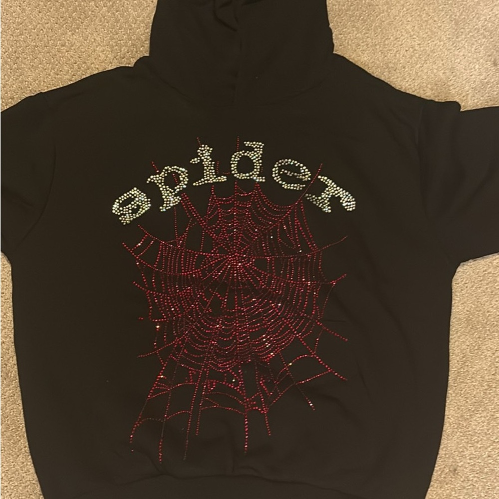 Stylish Black Hoodie with Red Web Design